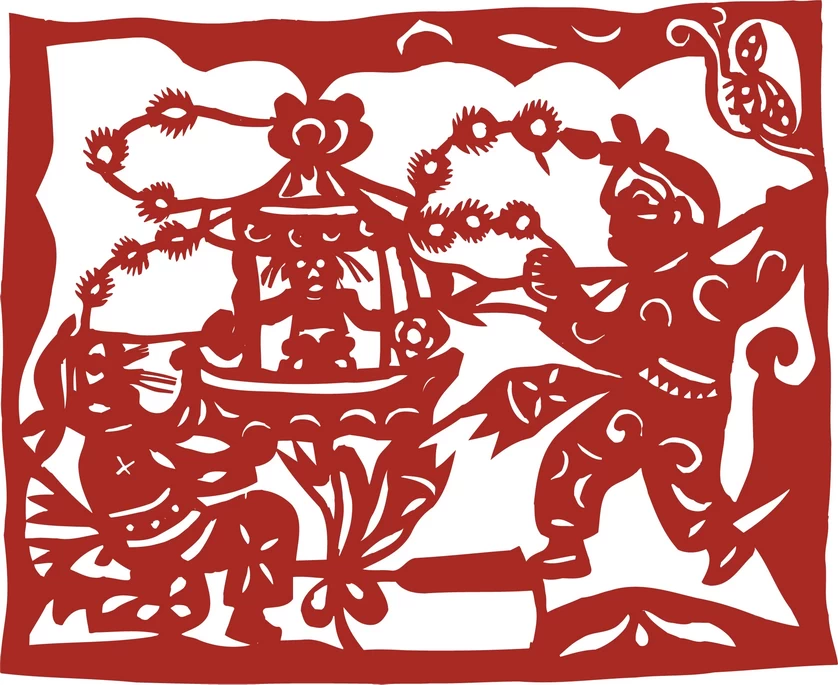 中国风中式传统喜庆民俗人物动物窗花剪纸插画边框AI矢量PNG素材【2290】